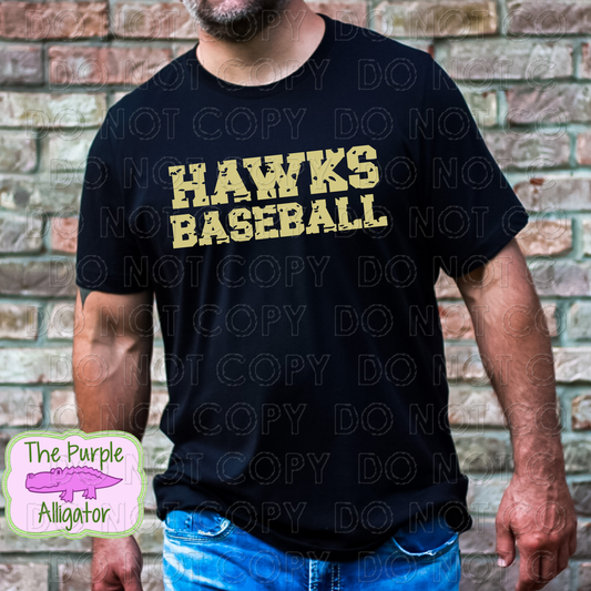 Hawks Baseball Distressed (Gold) (d2f TPA)