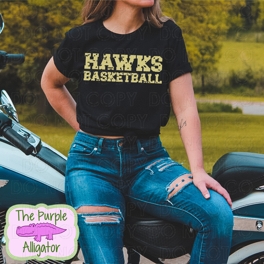 Hawks Basketball Distressed Mascot School Spirit - CHOOSE YOUR DESIGN COLOR (d2f TPA)