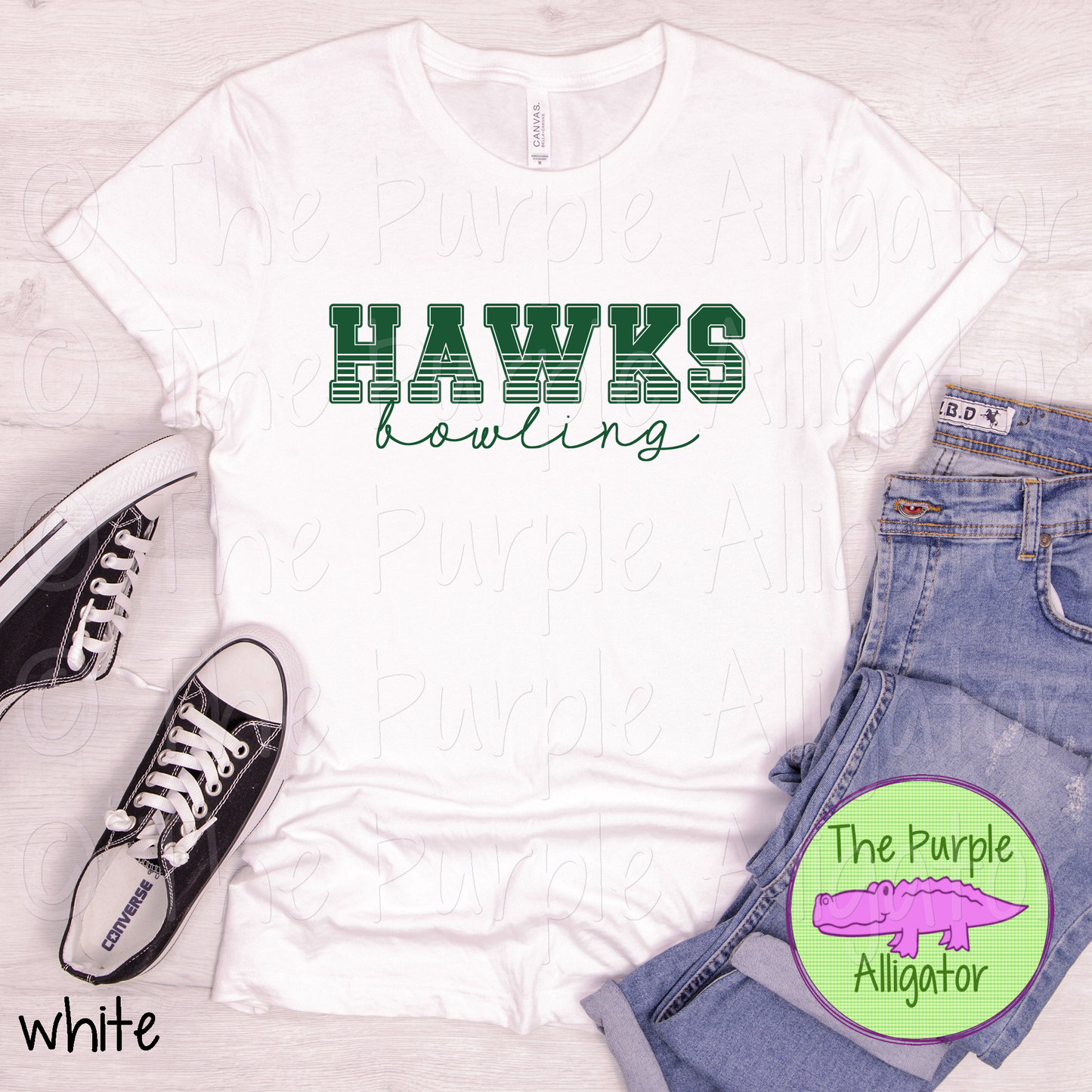 Hawks Bowling Varsity Split Mascot School Spirit - CHOOSE YOUR DESIGN COLOR (d2f TPA)