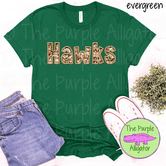 Hawks TDR Sequins Faux Sequin Mascot School Spirit - CHOOSE YOUR SEQUIN COLOR (d2f TPA)