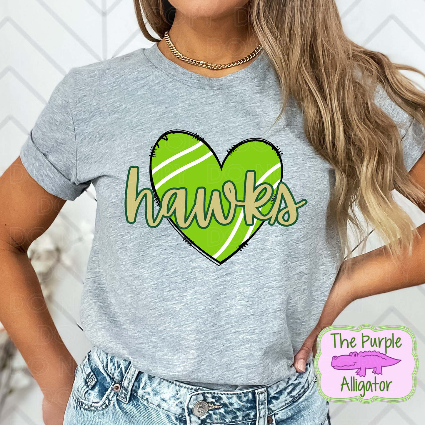 Hawks Heart Tennis Gold/Green Mascot School Spirit (d2f TPA)