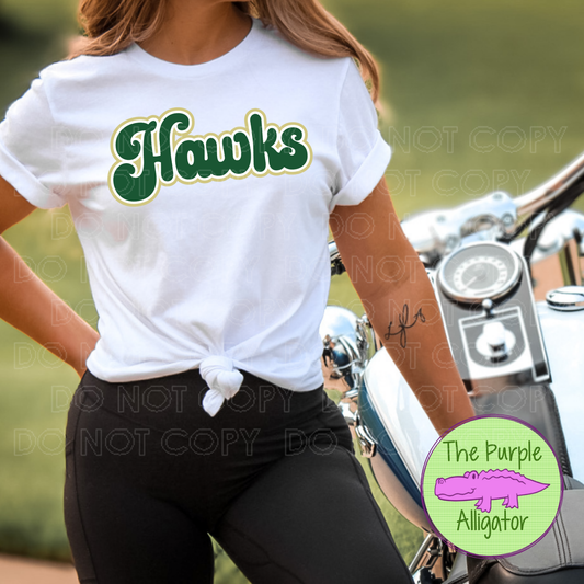 Hawks Retro Bubble | 70s Style Script Spirit Wear Design - CHOOSE YOUR DESIGN COLORS (d2f TPA)