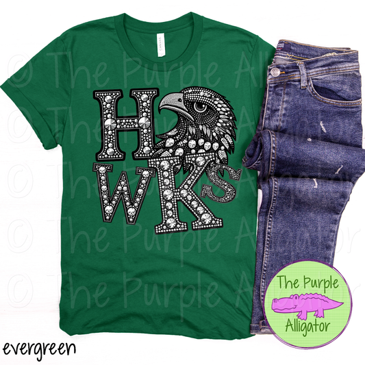 Hawks Faux Rhinestone Mascot School Spirit (d2f TED)