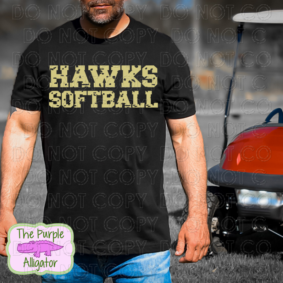 Hawks Softball Distressed Mascot School Spirit - CHOOSE YOUR DESIGN COLOR (d2f TPA)