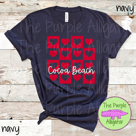 Cocoa Beach Heart Checkerboard School Spirit - CHOOSE YOUR DESIGN COLOR 0924 (d2f TPA)