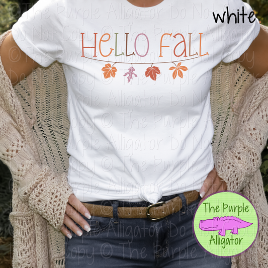 Hello Fall Autumn Leaf Garland Graphic Tee 0822 A
