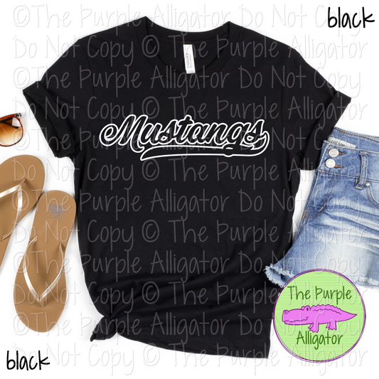 Mustangs Hollow Swash Mascot Spirit School Spirit Wear Team Swag - CHOOSE YOUR DESIGN COLOR - 0625 (d2f TPA)