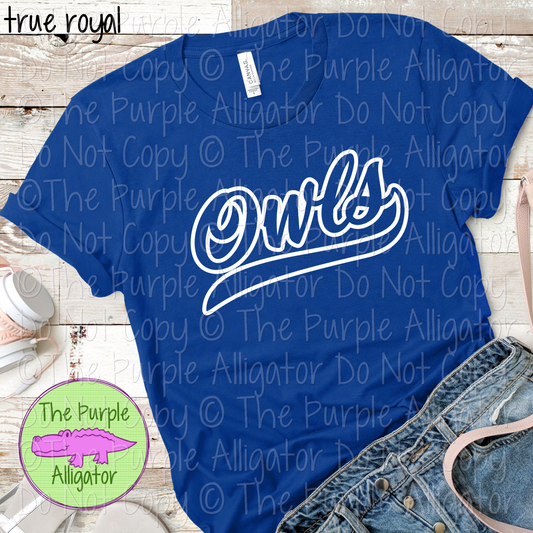 Owls Hollow Swash Mascot Spirit School Spirit Wear Team Swag - CHOOSE YOUR DESIGN COLOR - 0625 (d2f TPA)