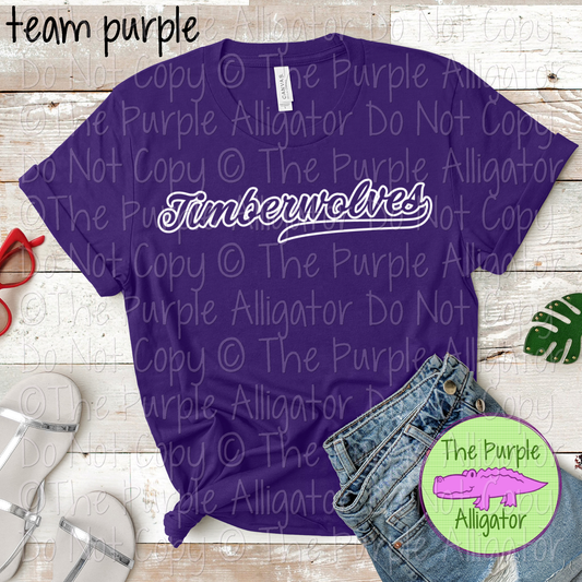 Timberwolves Hollow Swash Mascot Spirit School Spirit Wear Team Swag - CHOOSE YOUR DESIGN COLOR - 0625 (d2f TPA)