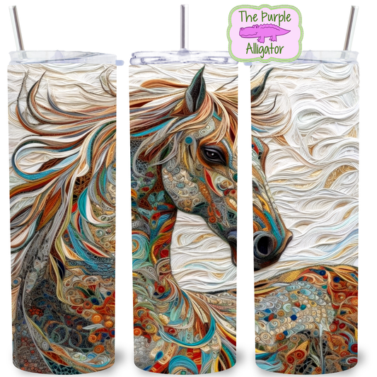 Horse Embroidery Swirls (BT) 20oz Tumbler