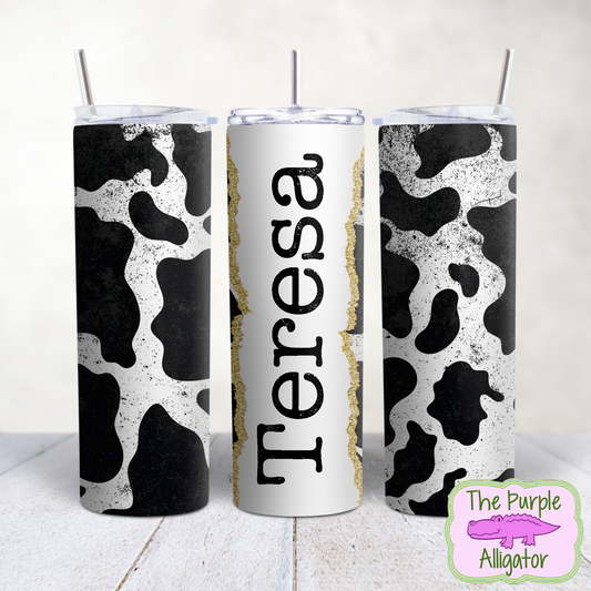 Inky Cow Print 84 Gold Glitter Name Personalized (TWD) 20oz Tumbler