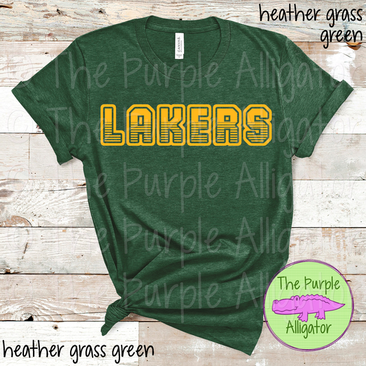 Lakers T401 | Varsity Letter Retro Spirit Wear - CHOOSE YOUR TEXT COLOR 0725 (d2f TPA)