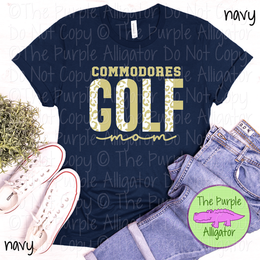 Commodores Leopard Golf Mom Mascot School Spirit Wear Team Gear - CHOOSE YOUR DESIGN COLORS - 0525 (d2f TPA)