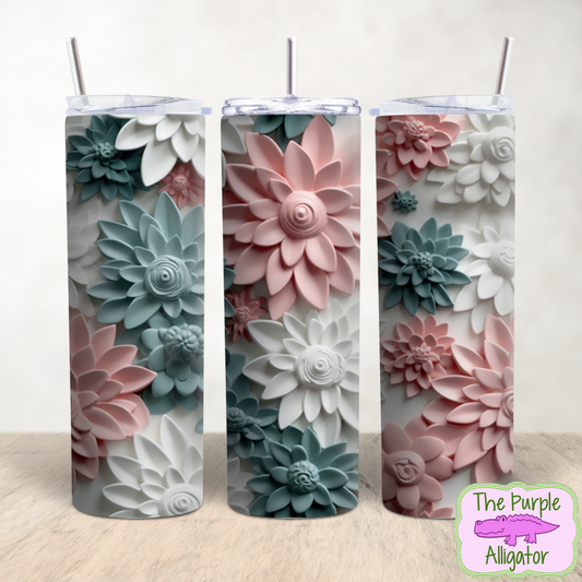 Light Coral Turquoise & White 3D Resin Flowers (TWD) 20oz Tumbler