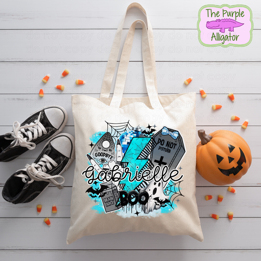 Lightning Aqua and Black Personalized Halloween Bag (d2f RTD)