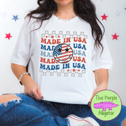 Made In USA Patriotic Smiley Face Americana Graphic Apparel 0524 R