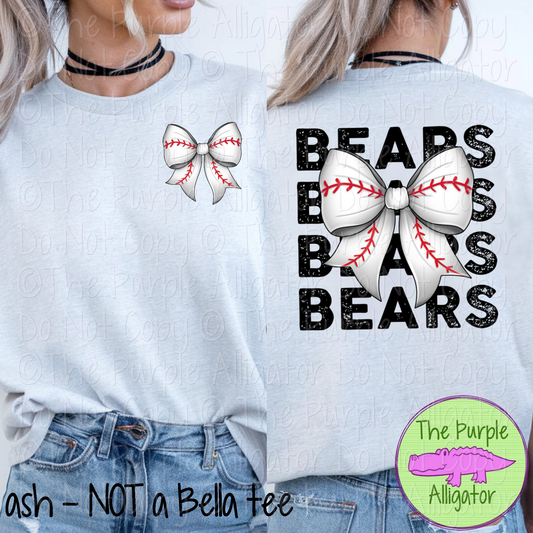 Bears Stack Baseball Bow Front/Back Mascot School Spirit Wear Team Gear - CHOOSE YOUR TEXT COLOR - 0525 (d2f TPA)