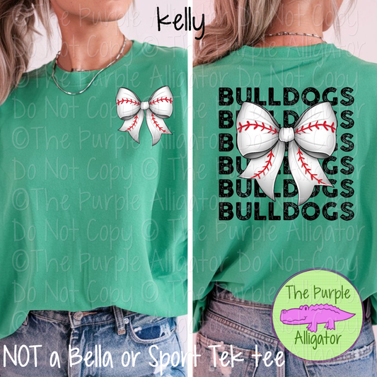 Bulldogs Stack Baseball Bow Front/Back Mascot School Spirit Wear Team Gear - CHOOSE YOUR TEXT COLOR - 0525 (d2f TPA)