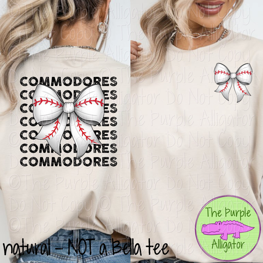 Commodores Stack Baseball Bow Front/Back Mascot School Spirit Wear Team Gear - CHOOSE YOUR TEXT COLOR - 0525 (d2f TPA)