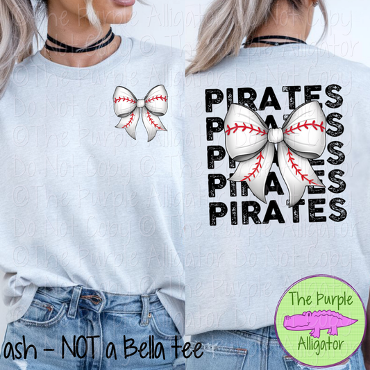 Pirates Stack Baseball Bow Front/Back Mascot School Spirit Wear Team Gear - CHOOSE YOUR TEXT COLOR - 0525 (d2f TPA)