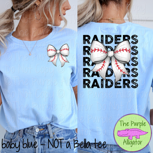 Raiders Stack Baseball Bow Front/Back Mascot School Spirit Wear Team Gear - CHOOSE YOUR TEXT COLOR - 0525 (d2f TPA)