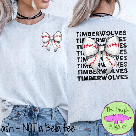 Timberwolves Stack Baseball Bow Front/Back Mascot School Spirit Wear Team Gear - CHOOSE YOUR TEXT COLOR - 0525 (d2f TPA)