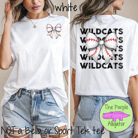 Wildcats Stack Baseball Bow Front/Back Mascot School Spirit Wear Team Gear - CHOOSE YOUR TEXT COLOR - 0525 (d2f TPA)