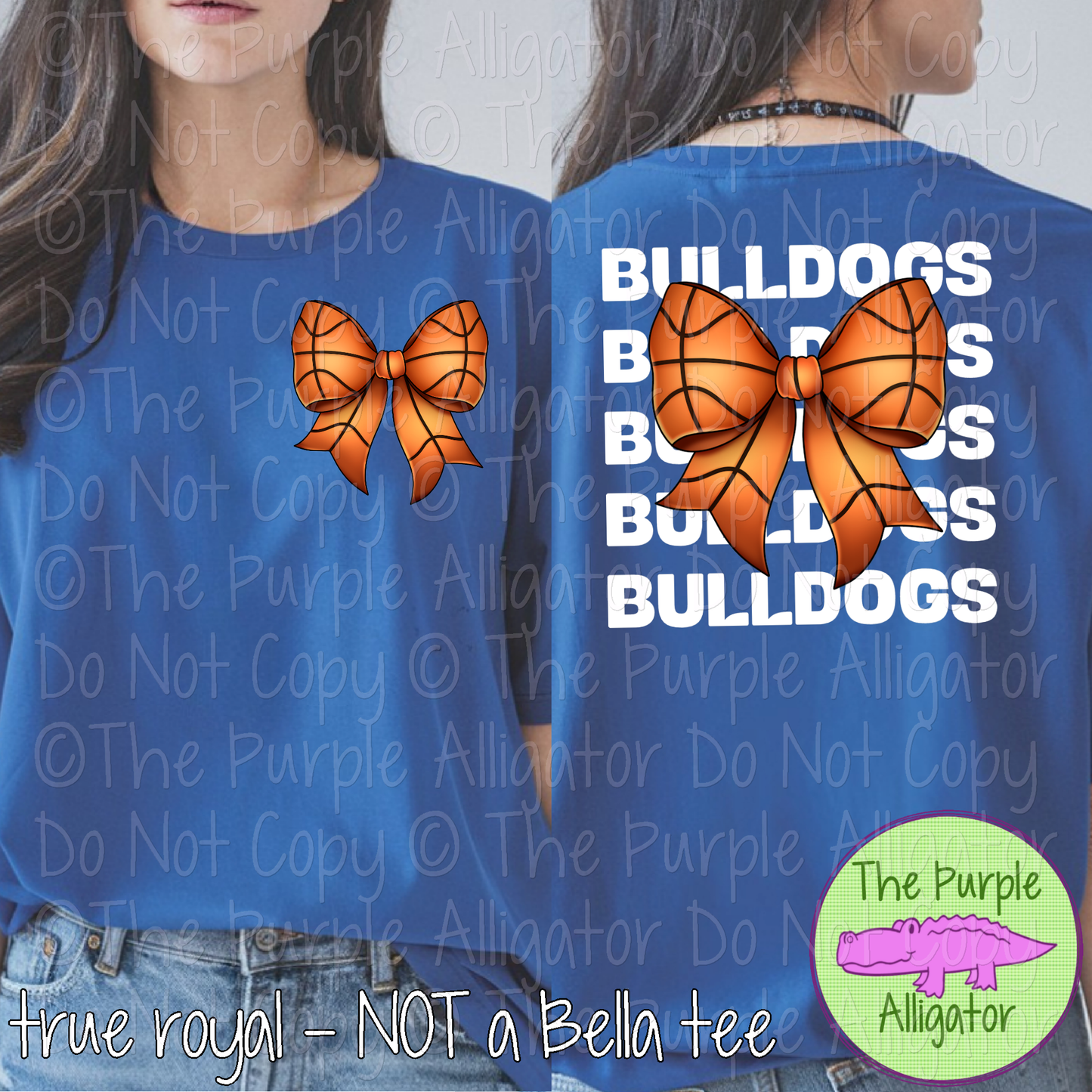 Bulldogs Stack Basketball Bow Front/Back Mascot School Spirit Wear Team Gear - CHOOSE YOUR TEXT COLOR - 0425 (d2f TPA)