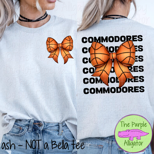 Commodores Stack Basketball Bow Front/Back Mascot School Spirit Wear Team Gear - CHOOSE YOUR TEXT COLOR - 0425 (d2f TPA)