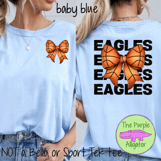 Eagles Stack Basketball Bow Front/Back Mascot School Spirit Wear Team Gear - CHOOSE YOUR TEXT COLOR - 0425 (d2f TPA)