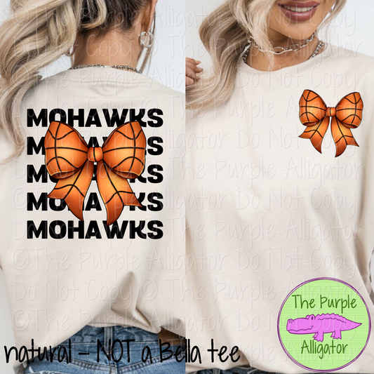 Mohawks Stack Basketball Bow Front/Back Mascot School Spirit Wear Team Gear - CHOOSE YOUR TEXT COLOR - 0425 (d2f TPA)