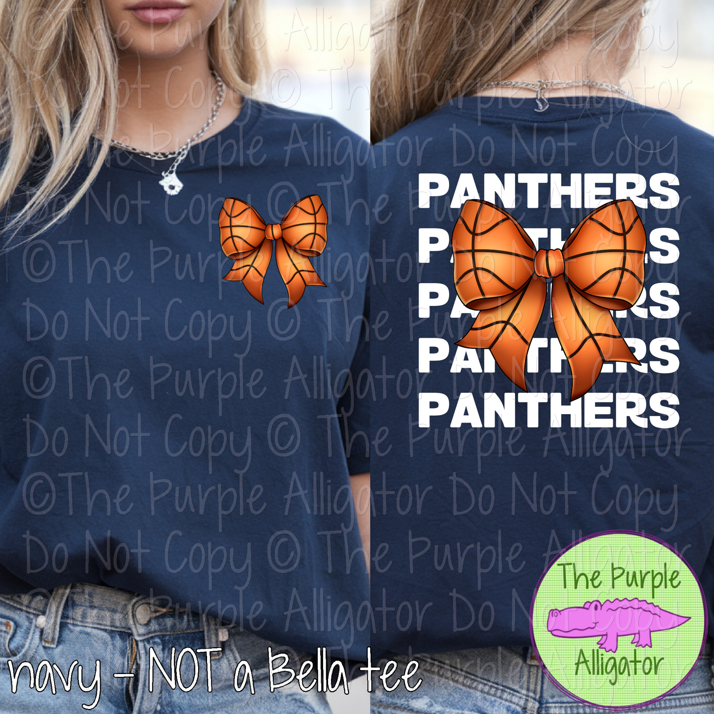 Panthers Stack Basketball Bow Front/Back Mascot School Spirit Wear Team Gear - CHOOSE YOUR TEXT COLOR - 0425 (d2f TPA)