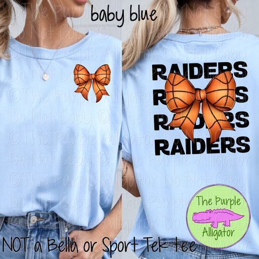 Raiders Stack Basketball Bow Front/Back Mascot School Spirit Wear Team Gear - CHOOSE YOUR TEXT COLOR - 0425 (d2f TPA)