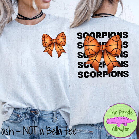 Scorpions Stack Basketball Bow Front/Back Mascot School Spirit Wear Team Gear - CHOOSE YOUR TEXT COLOR - 0425 (d2f TPA)