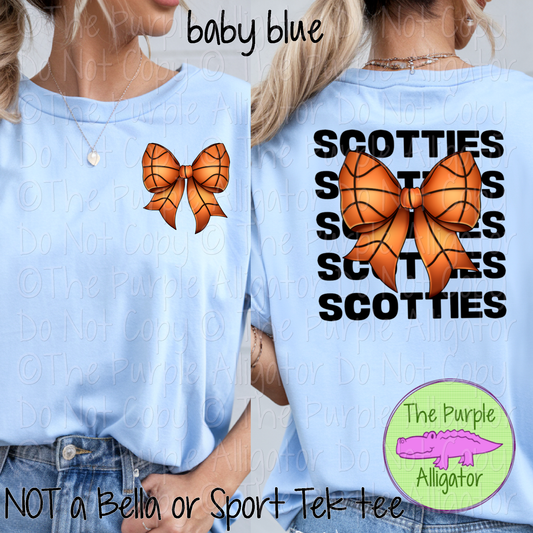 Scotties Stack Basketball Bow Front/Back Mascot School Spirit Wear Team Gear - CHOOSE YOUR TEXT COLOR - 0425 (d2f TPA)