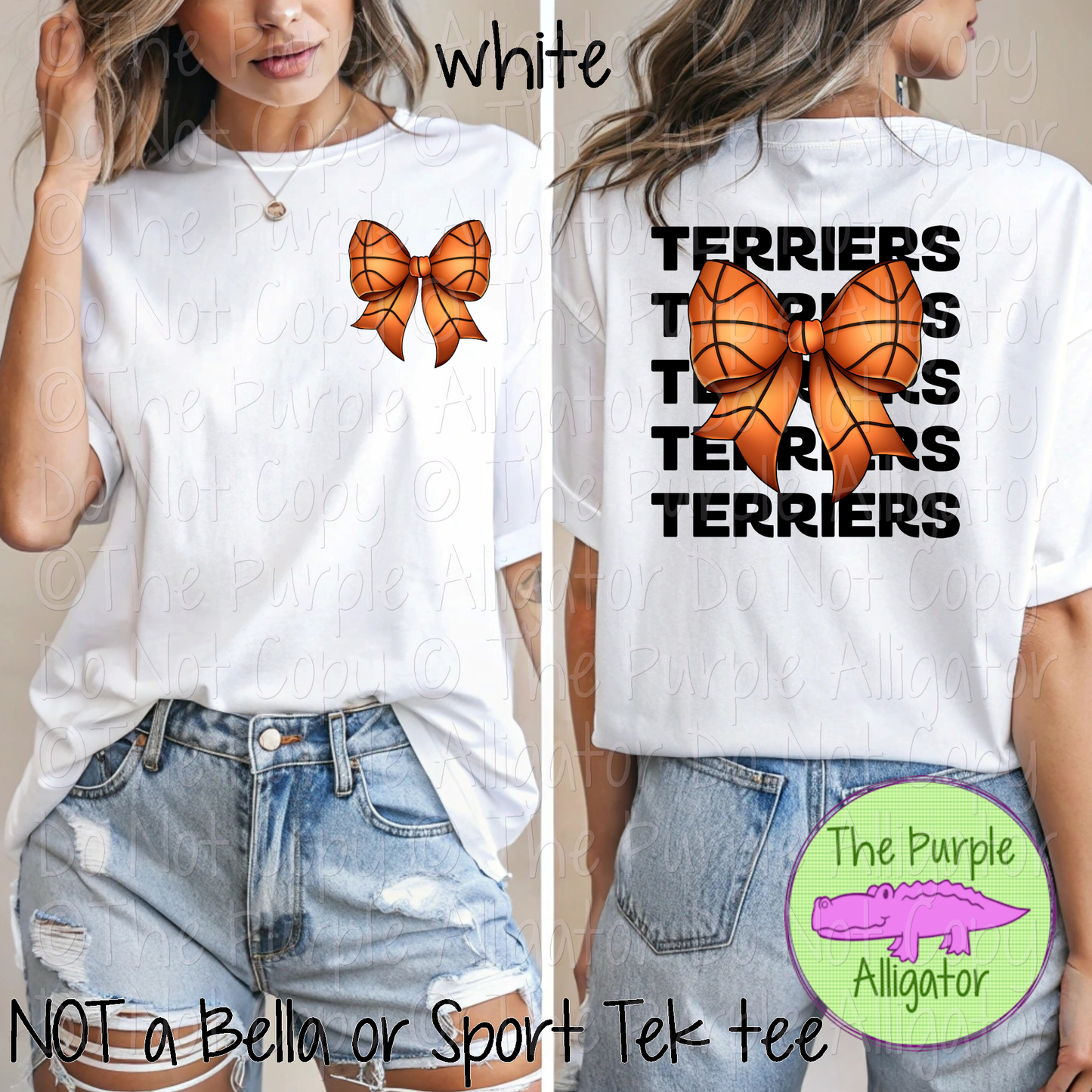 Terriers Stack Basketball Bow Front/Back Mascot School Spirit Wear Team Gear - CHOOSE YOUR TEXT COLOR - 0425 (d2f TPA)