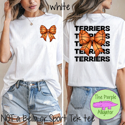 Terriers Stack Basketball Bow Front/Back Mascot School Spirit Wear Team Gear - CHOOSE YOUR TEXT COLOR - 0425 (d2f TPA)