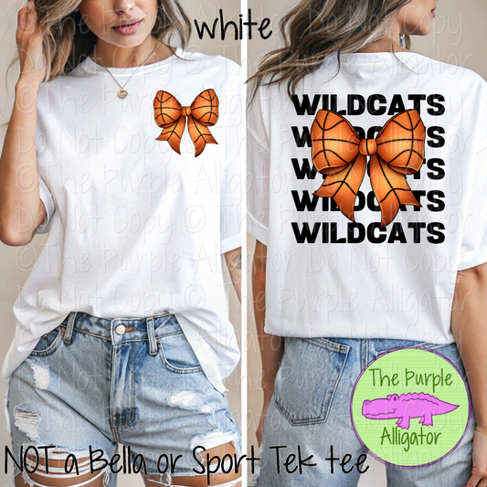 Wildcats Stack Basketball Bow Front/Back Mascot School Spirit Wear Team Gear - CHOOSE YOUR TEXT COLOR - 0425 (d2f TPA)