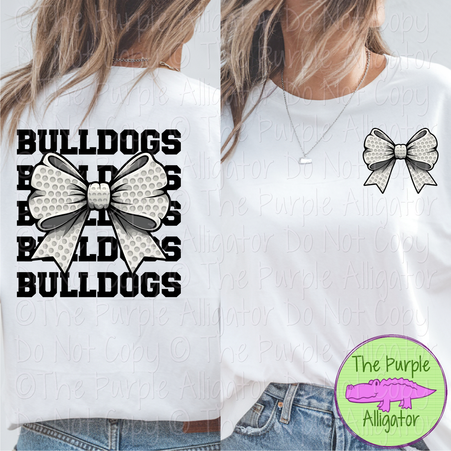 Bulldogs Stack Golf Bow Front/Back Mascot School Spirit Wear Team Gear - CHOOSE YOUR TEXT COLOR - 0425 (d2f TPA)