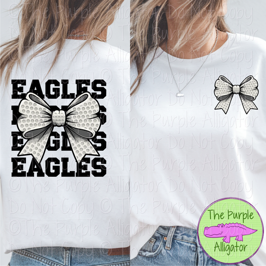 Eagles Stack Golf Bow Front/Back Mascot School Spirit Wear Team Gear - CHOOSE YOUR TEXT COLOR - 0425 (d2f TPA)