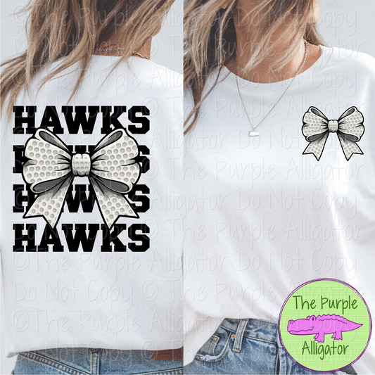 Hawks Stack Golf Bow Front/Back Mascot School Spirit Wear Team Gear - CHOOSE YOUR TEXT COLOR - 0425 (d2f TPA)