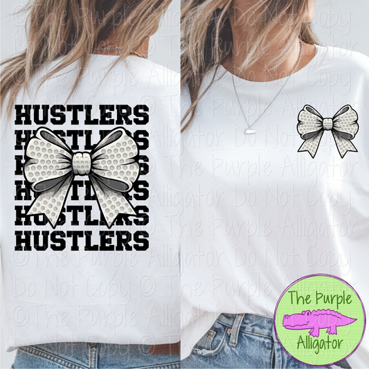 Hustlers Stack Golf Bow Front/Back Mascot School Spirit Wear Team Gear - CHOOSE YOUR TEXT COLOR - 0425 (d2f TPA)