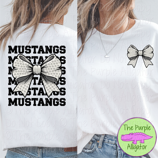 Mustangs Stack Golf Bow Front/Back Mascot School Spirit Wear Team Gear - CHOOSE YOUR TEXT COLOR - 0425 (d2f TPA)