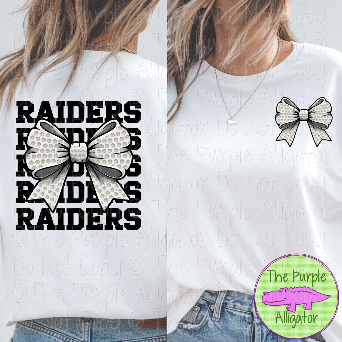 Raiders Stack Golf Bow Front/Back Mascot School Spirit Wear Team Gear - CHOOSE YOUR TEXT COLOR - 0425 (d2f TPA)