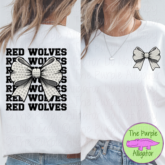 Red Wolves Stack Golf Bow Front/Back Mascot School Spirit Wear Team Gear - CHOOSE YOUR TEXT COLOR - 0425 (d2f TPA)