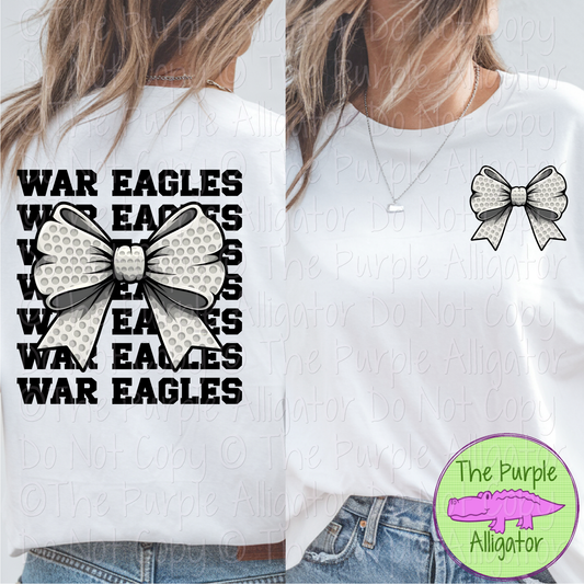 War Eagles Stack Golf Bow Front/Back Mascot School Spirit Wear Team Gear - CHOOSE YOUR TEXT COLOR - 0425 (d2f TPA)