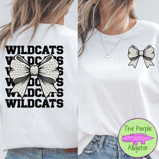 Wildcats Stack Golf Bow Front/Back Mascot School Spirit Wear Team Gear - CHOOSE YOUR TEXT COLOR - 0425 (d2f TPA)