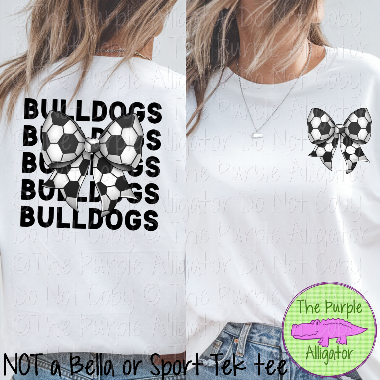 Bulldogs Stack Soccer Bow Front/Back Mascot School Spirit Wear Team Gear - CHOOSE YOUR TEXT COLOR - 0525 (d2f TPA)