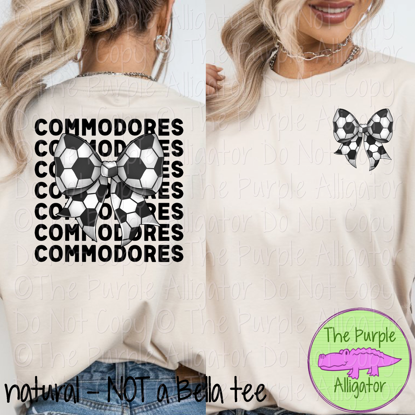 Commodores Stack Soccer Bow Front/Back Mascot School Spirit Wear Team Gear - CHOOSE YOUR TEXT COLOR - 0525 (d2f TPA)