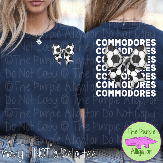 Commodores Stack Soccer Bow Front/Back Mascot School Spirit Wear Team Gear - CHOOSE YOUR TEXT COLOR - 0525 (d2f TPA)
